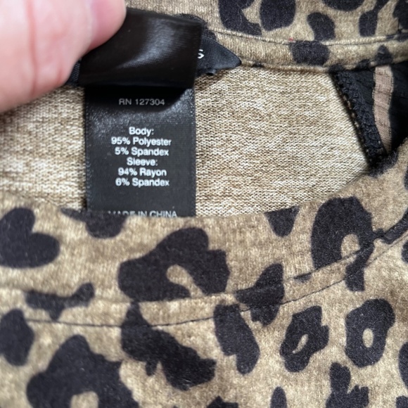 Ali Miles Tunic Shirt Womens M leopard Print Striped Ribbed Raglan Sleeve Pocket - Picture 4 of 9